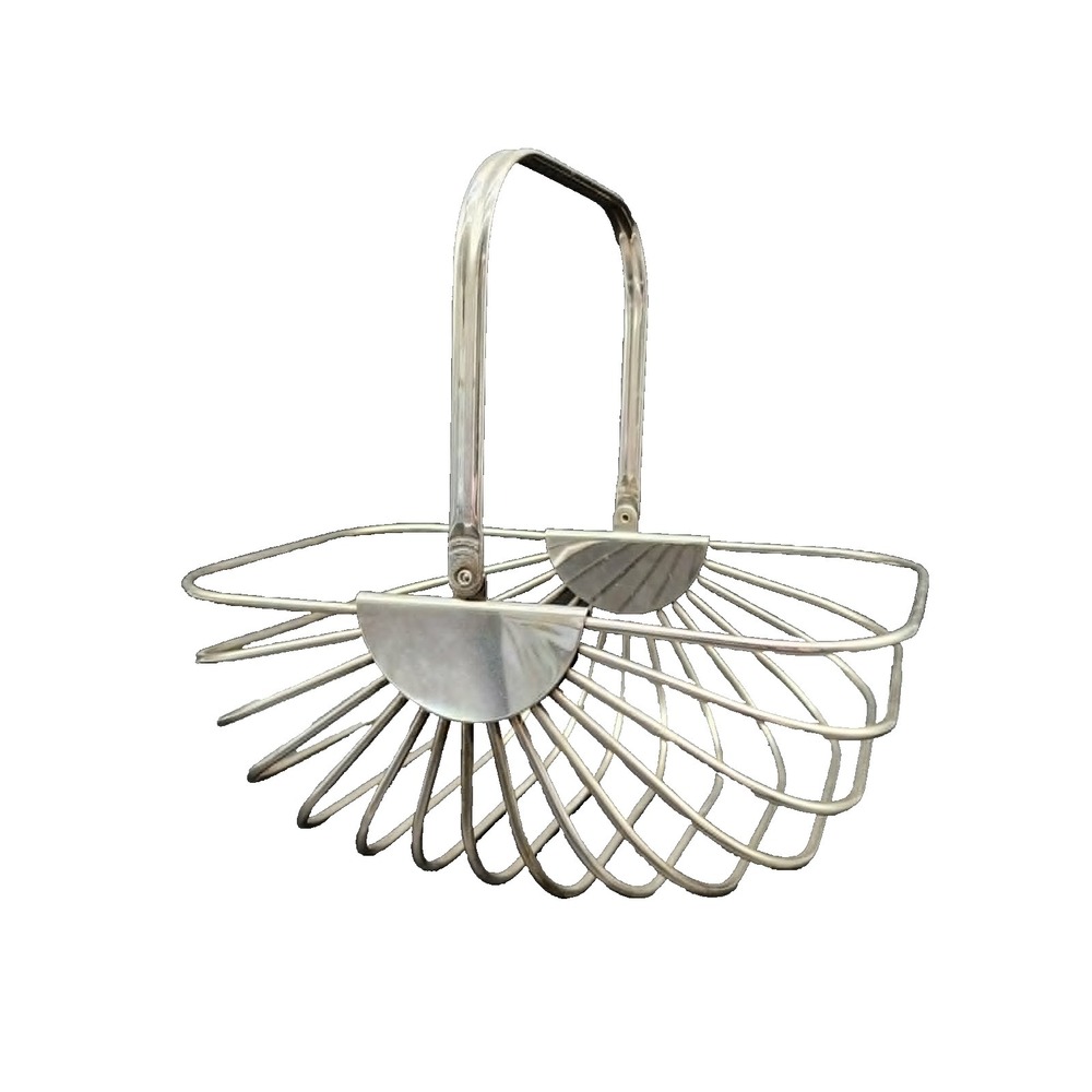 Unbranded Vintage Wire Folding Fruit Basket Silver Chrome Metal Decor‎